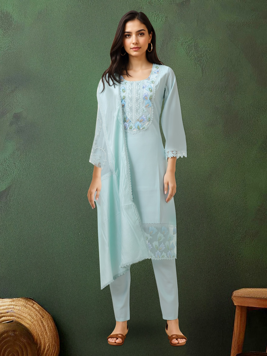 Picture of The Ultimate Elegant Look Embroidered Kurta with Pant & Elegant Dupatta Set